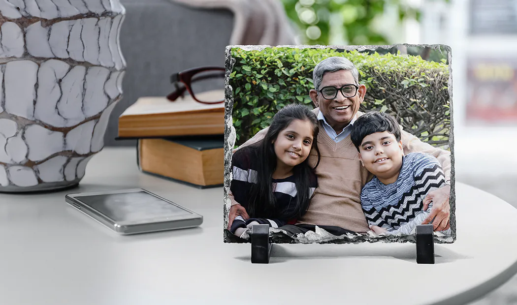 Stone slate with family photo