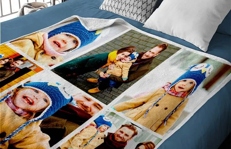 Printerpix photo blanket with photos of family