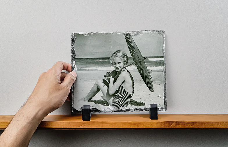 Stone slate with family photo