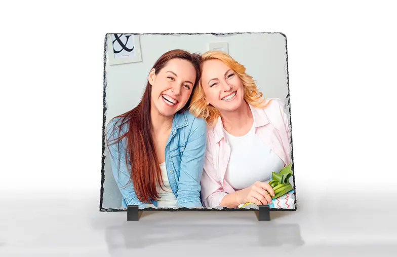 Stone Photo Slate|Printerpix Personalised Slate Pictures photo gifts for mum|side view of stone slate with baby and mum and dad|two young people printed on a stone|Personalised gift Stone with printed image||||||