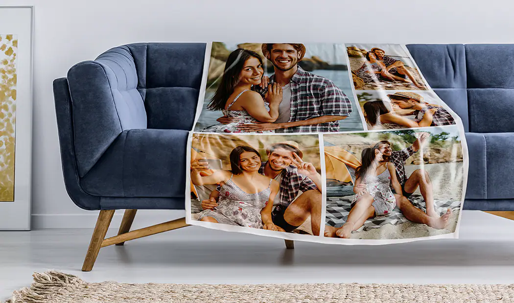 Mink Touch Photo Blanket by Printerpix|Printerpix photo blanket with photos of family|Large photo blanket on double bed with picture of girl photo|Photo blanket image with size comparison|Photo blanket black and white collage image|xvfdgbdfb|||||