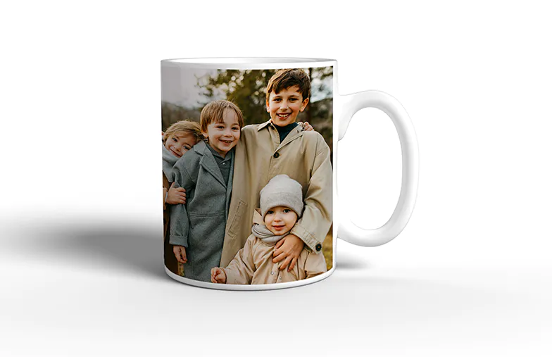 Personalised Photo Mugs by Printerpix|Mum and baby holding Printerpix cartoon design custom mug with dad text|Personalised photo mug with picture of baby crawling wearing animal overall|Mum and daughter holding custom designed photo mugs with family photos|Kissing couple with personalised mugs with text on|Personalised photo mug with your own photo of a dog on|||||