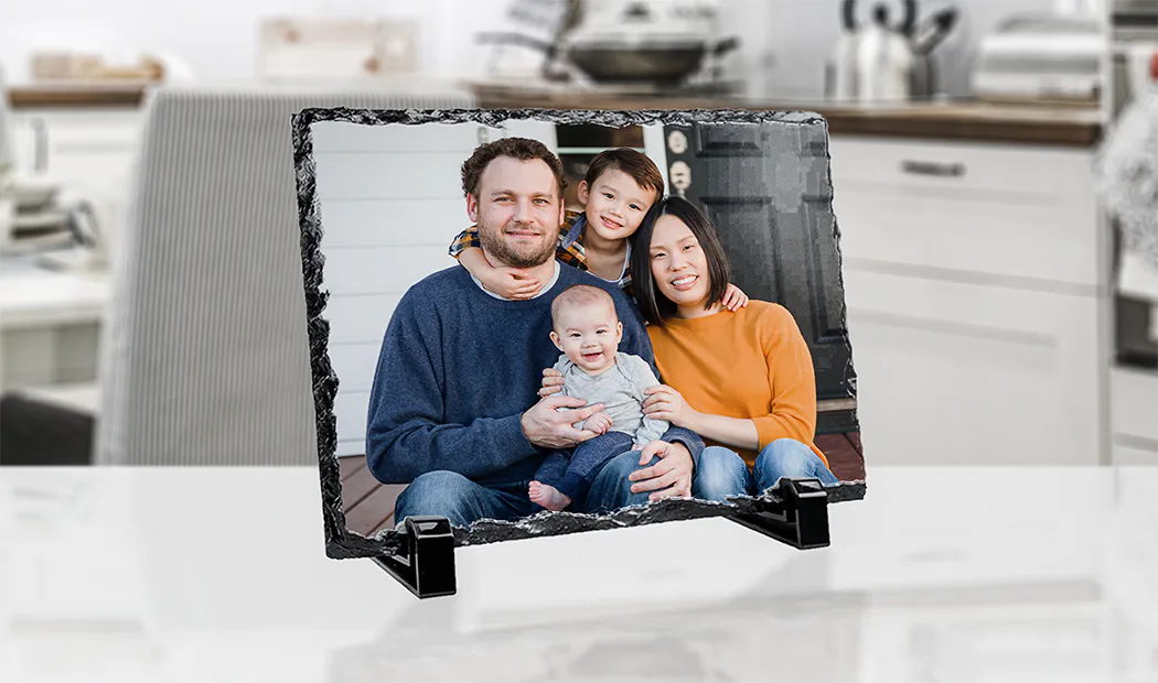 Stone slate with family photo