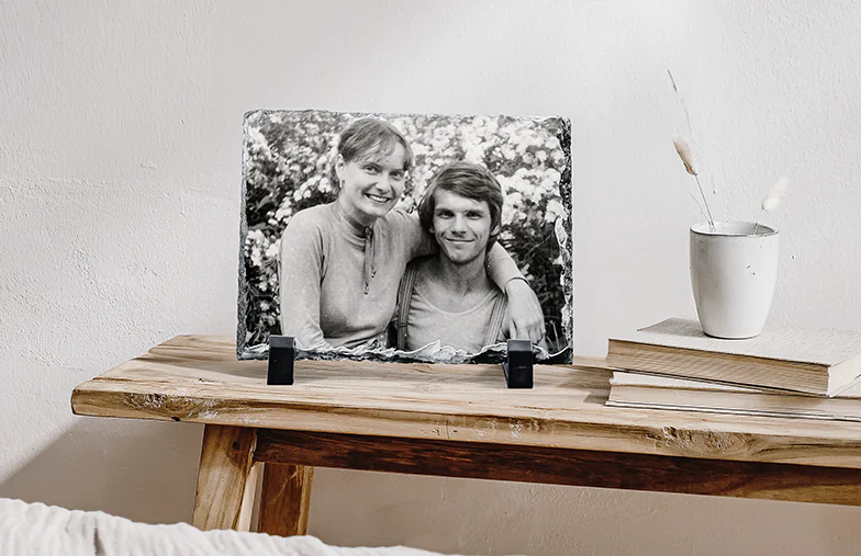 Stone slate with family photo