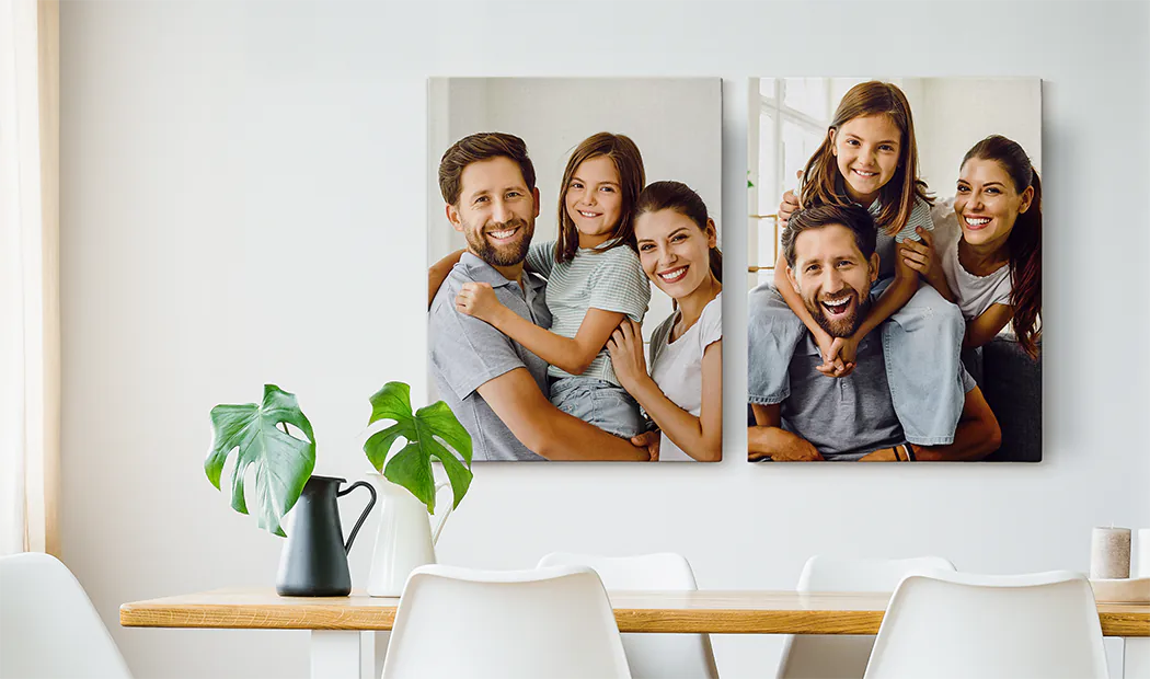 Personalised Photo Canvas Prints by Printerpix|Collage canvas print of two delighted female friends|canvas print sizes|mother affectionately kissing her little son on canvas print|gallery wall of canvas prints|Canvas print of a couple enjoying their holiday|||||