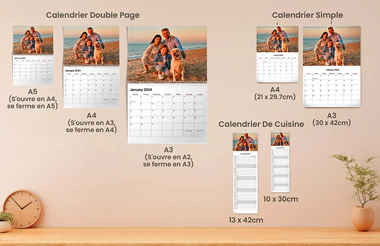 Calendrier mural double page personnalisé : calendrier photo A2 A3